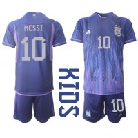 Argentina Lionel Messi #10 Fotballklær Bortedraktsett Barn VM 2022 Kortermet (+ korte bukser)